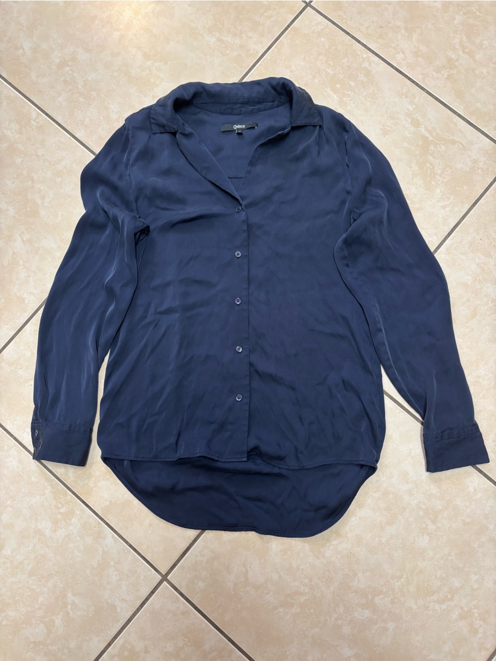 Quince Navy blue silk blouse size M